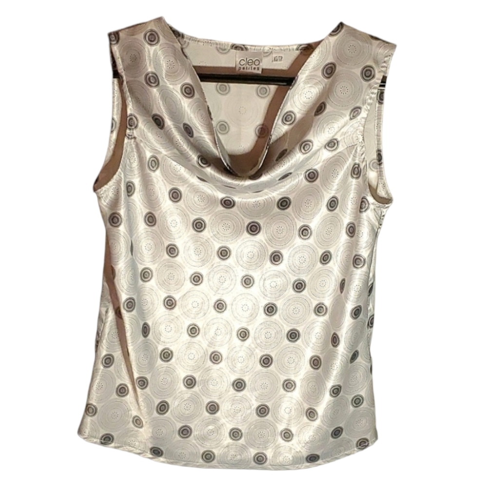 Cleo Petites White and Black Blouse Tank Top with Scoop/Cowl Neck - Size XSmall